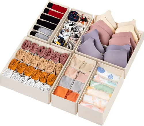 Miniatura 12 de Paquete de 6 organizadores de cajones para separar ropa interior y calcetines, con 58 celdas, organizadores de armario plegables de tela y Negro