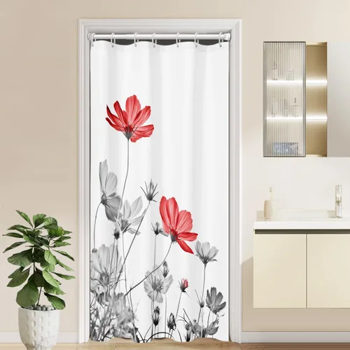 Miniatura 31 de Cortina de ducha de 72" x 72" con flores grises y rosas, gris y blanco, flores silvestres, margaritas, plantas, pintura de tinta, botánica