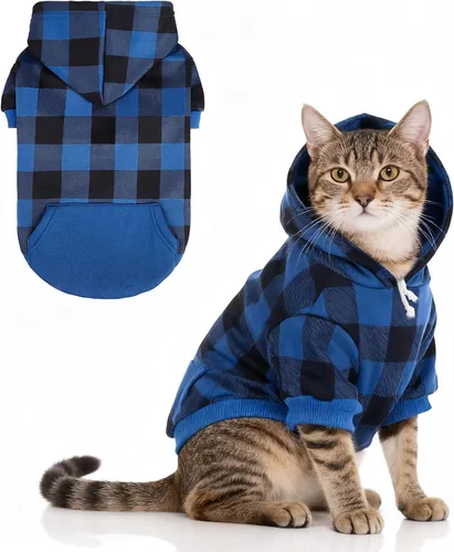 KOOLTAIL Sudadera a cuadros con capucha, con gorro y bolsillo, para perros pequeños, medianos y grandes y gatos, abrigo suave y cálido para invierno