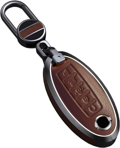 Miniatura 7 de ontto Funda para llave de coche para llavero Nissan, funda de 5 botones con llavero de cuero Keychian, carcasa de metal para Livina NV200 Tiida Negro