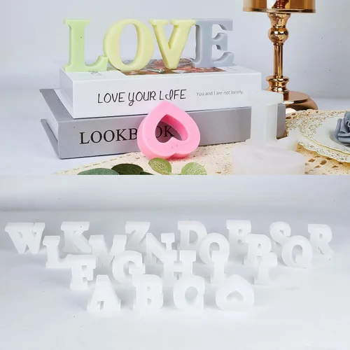 Miniatura 4 de Paquete de 27 moldes de letras de 2.5 pulgadas, 26 piezas de moldes de letras inglesas + molde de corazón del alfabeto, moldes de silicona