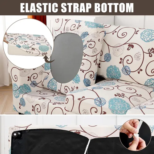 Miniatura 5 de SearchI Funda elástica para sofá con estampado, Funda de sofá impresa, 4 piezas de funda elástica para sofá con 3 fundas de cojín separadas