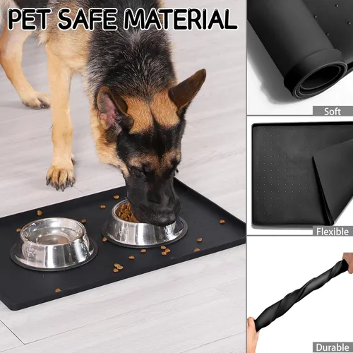 Miniatura 5 de MateeyLife Tapete de silicona para comida para gatos y perros para pisos, impermeable, antideslizante para alimentos y agua, tapete de alimentación