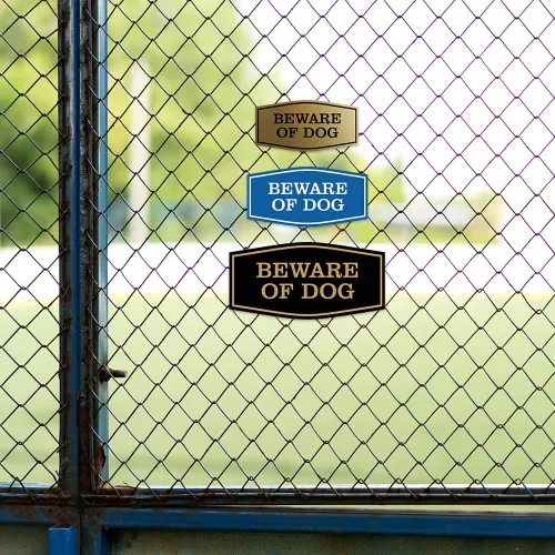 Miniatura 2 de All Quality Fancy Beware of Dog Letrero Material duradero Señales de seguridad para el hogar Fácil de instalar (negro/oro), mediano, 1 paquete