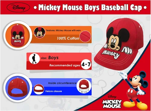 Miniatura 4 de Disney Mickey Mouse Peak-A-Boo Baseball Cap Age 4-7 -100 Cotton