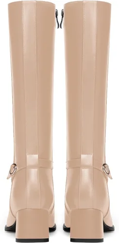 Miniatura 4 de AMBELIGHT Botas de tacón bajo grueso para mujer, con puntera redonda, color liso, con cremallera, 2 pulgadas
