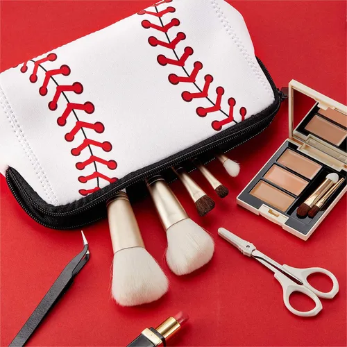 Miniatura 3 de Boao 2 bolsas pequeñas de maquillaje de béisbol, bolsa de cosméticos, regalo de béisbol, impermeable, neceser con cremallera, bolsa de viaje