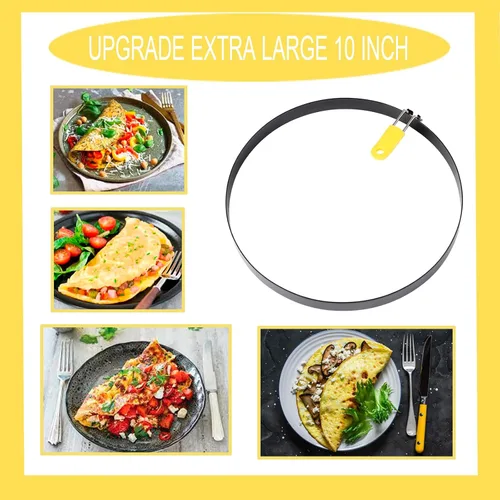 Miniatura 4 de Anillo de tortilla extra grande de 10 pulgadas para plancha, anillo de huevo de panqueques de acero inoxidable con mango de silicona, accesorio