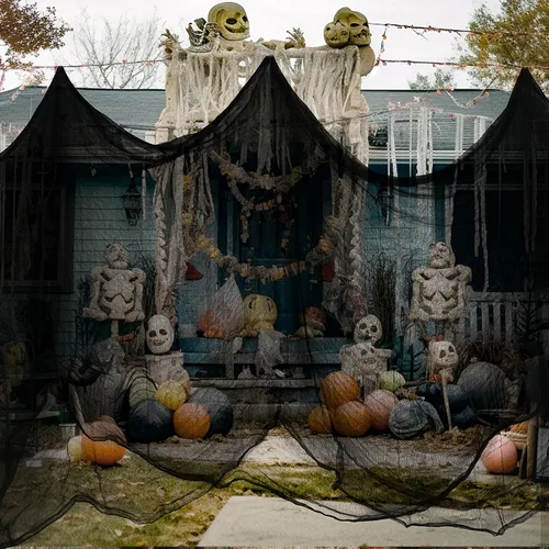 Miniatura 7 de Tela espeluznante negra de Halloween, 315 x 85 pulgadas, decoración de Halloween al aire libre, paño negro de gasa espeluznante, accesorios