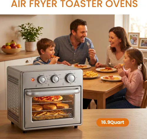 Miniatura 2 de Simple Deluxe Combo de horno tostador con freidora de aire de 16.9 cuartos de galón, horno de convección 5 en 1 con freidora de aire, parrilla