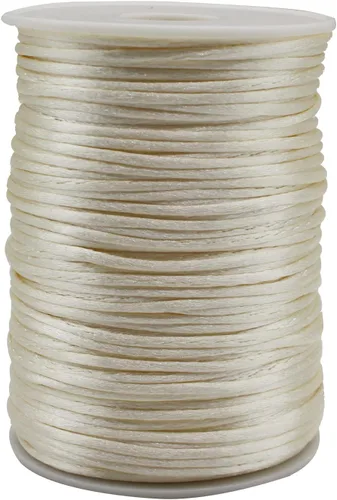 Miniatura 25 de Cordón de nailon blanco satinado de 0.039 in x 109 yardas de seda satinada para pulseras, collares, fabricación de joyas, nudos chinos, macramé