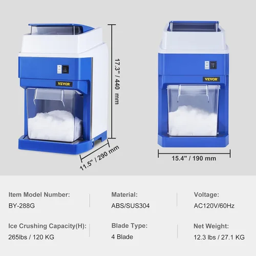 Miniatura 7 de VEVOR Trituradora de hielo comercial, máquina eléctrica de cono de nieve de 265 libras por hora con caja de hielo de 4.4 libras, máquina de hielo