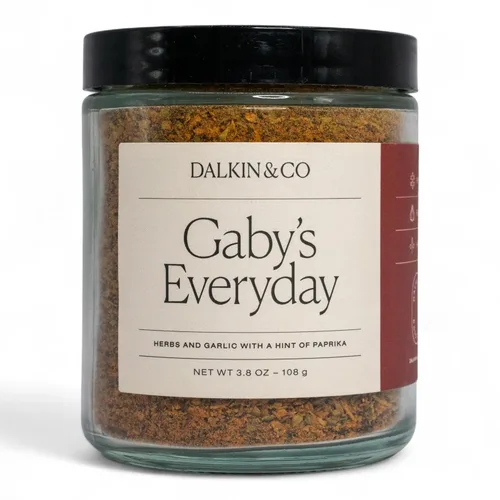 Dalkin & Co. Gaby's Everyday, mezcla de hierbas, ajo y pimentón ahumado, condimento versátil para despensa y cocina, tarro reutilizable ecológico,