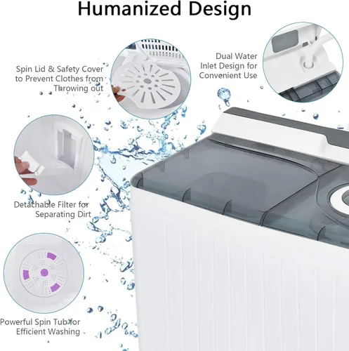 Miniatura 7 de COSTWAY - Lavadora portátil, lavadora de doble bañera con capacidad de 26 libras, lavadora de 18 libras y centrifugado de 8 libras, lavadora
