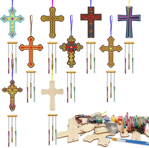 Miniatura 23 de Fennoral Paquete de 12 carillones de viento, manualidades de primavera para niños, artes y manualidades de madera para niñas y niños, haz tus Hueso