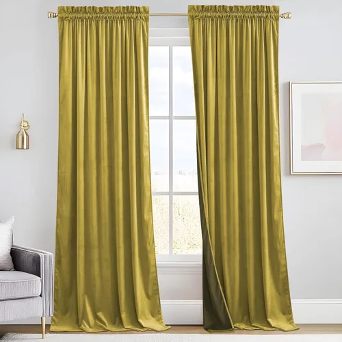 Miniatura 23 de RYB HOME Cortinas de terciopelo verde oliva de 72 pulgadas de largo, cortinas opacas con aislamiento térmico, tratamiento de ventana, decoración