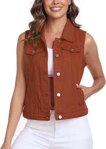 Miniatura 26 de Xeoxarel Chaleco de mezclilla para mujer, chaqueta vaquera sin mangas (XS-XXL)