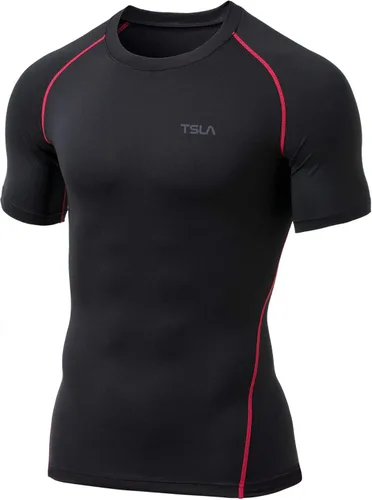 Miniatura 6 de TSLA Camisas térmicas de compresión de manga corta para hombre, camiseta deportiva deportiva atlética, camiseta para correr con equipo de invierno