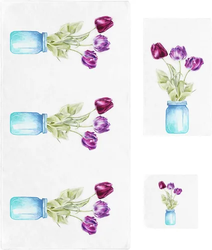 Tulip Flower Bath Towels for Bathroom Set - Luxury Towels Gifts for Women,Quick Dry Beach Kitchen Hand Hair Face Yoga Workout Gym Towel and Dish