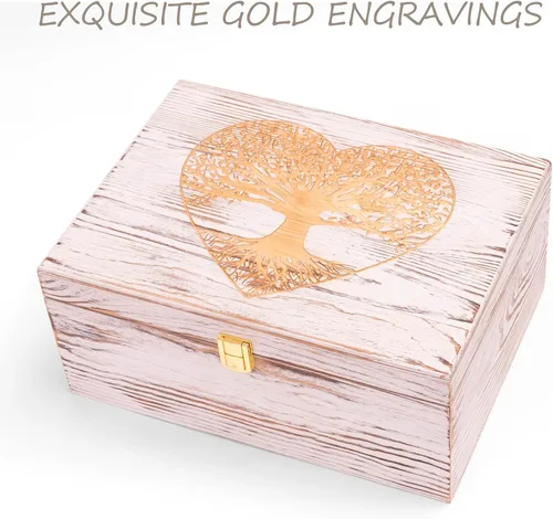 Miniatura 4 de Tree of Life - Cajas de recuerdo de madera más grandes con tapas con bisagras y un marco de fotos dentro de la tapa, caja de almacenamiento
