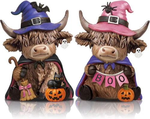 Miniatura 19 de Karenhi 2 piezas de figuritas de vaca de las Tierras Altas para el Día de la Madre, figuritas de gnomo de vaca con flores y corazón de MADRE