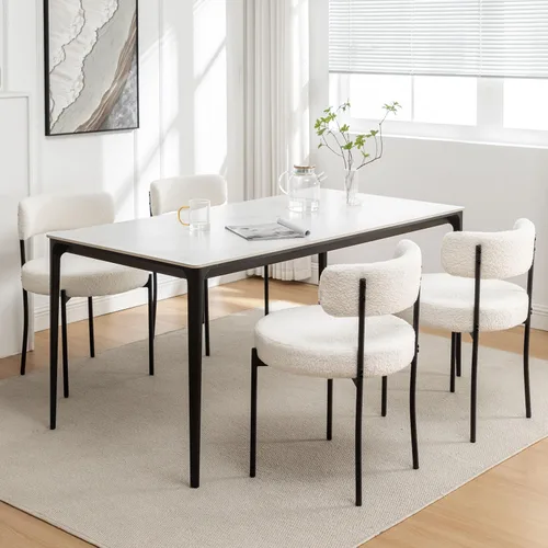 Miniatura 12 de Riknuxi Sillas de Comedor Boucle Juego de 2, Sillas de Comedor Redondas Tapizadas con Patas de Metal Negro, Sillas de Comedor Modernas para Comedor