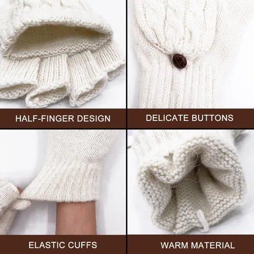 Miniatura 113 de Beurlike Guantes de invierno para mujer, de lana cálida, a prueba de viento, convertibles, sin dedos