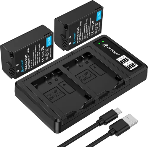 Artman EN-EL25 EN-EL25A - Batería de 1600 mAh, paquete de 2 y cargador dual USB-C LCD compatible con Nikon Z50II, Z50, Z30, batería ZFC 4241,