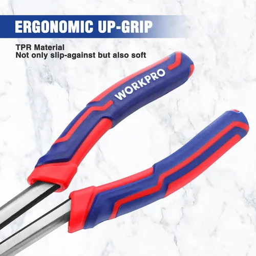 Miniatura 5 de WORKPRO Alicates de punta de aguja extra largos de 11" de primera calidad, abrazadera de papel de precisión, acero CRV resistente, empuñadura suave