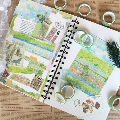 Miniatura 4 de Juego de 20 rollos de cinta washi vintage y 30 calcomanías para sellos de plantas naturales florales, cinta adhesiva estética para suministros