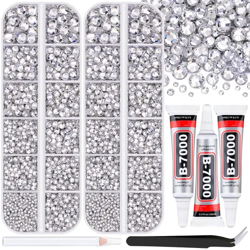 Miniatura 16 de 12000 diamantes de imitación de resina para decorar con brillantes con 3 piezas de pegamento para joyería B7000, 2 cajas de diamantes de imitación