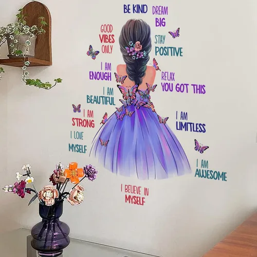 Miniatura 5 de iMagitek Calcomanías de pared de mariposa para niña, mariposas coloridas con citas motivacionales, calcomanías de pared para niñas, guardería