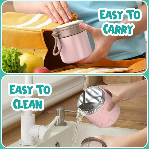 Miniatura 3 de Frasco Aislado para Comida para Niños - 15.2 Oz, Termo para Comida Caliente, Termo para Sopa, Envase Aislado para Comida, Termos Para Comida A-Rosa