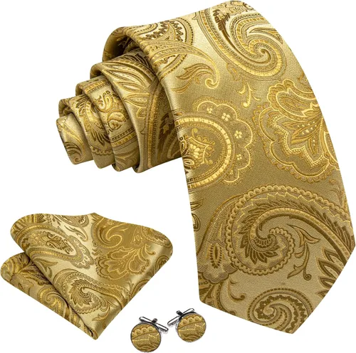 Miniatura 237 de Barry.Wang - Juego de corbata de seda para hombre, diseño de cachemira, pañuelo y gemelos de bolsillo