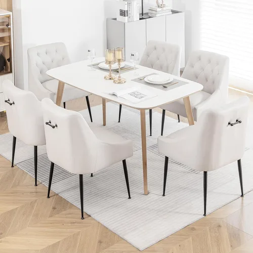 Miniatura 4 de Juego de 2 sillas de comedor modernas, sillas de comedor de cocina de mediados de siglo con cojines de 5.12 pulgadas y patas de metal, sillas Beige