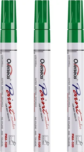 Overseas Rotuladores de pintura permanentes, paquete de 3 rotuladores a base de aceite verde, punta media, secado rápido e impermeable para metal,