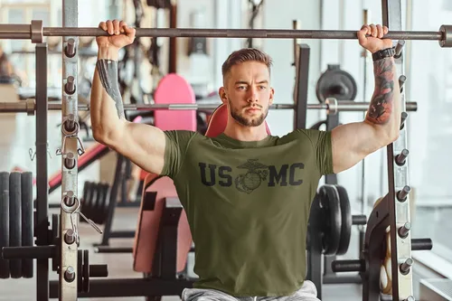 Miniatura 3 de Lucky Ride Marine Corps Bull Dog Front and Back USMC - Camiseta militar para hombre