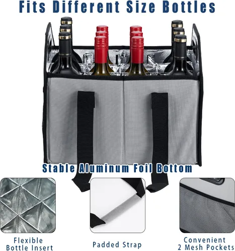 Miniatura 3 de Portabotellas plegable para 12 botellas, caja de almacenamiento reutilizable portátil para mudanza, carrito de vacaciones, compras, acceso a cata