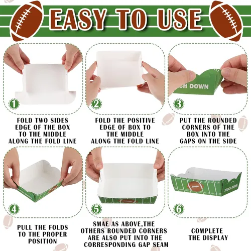 Miniatura 4 de Hoolerry 60 platos de fiesta de fútbol, suministros de papel para fiestas de fútbol, bandejas de alimentos desechables, botes de comida justa