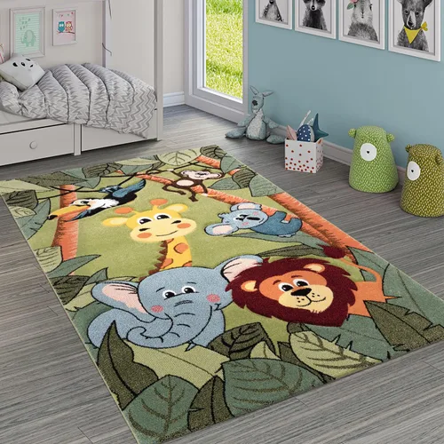 Paco Home Alfombra verde para niños con animales de la selva para la habitación de los niños, tamaño: 3 pies 11 pulgadas x 5 pies 7 pulgadas