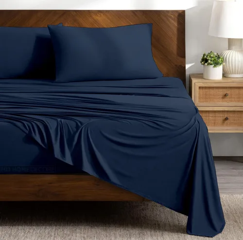 Miniatura 11 de Juego de sábanas tamaño matrimonial con bolsillo extra profundo, juego de ropa de cama de 4 piezas, 100% algodón egipcio, alta densidad de hilos