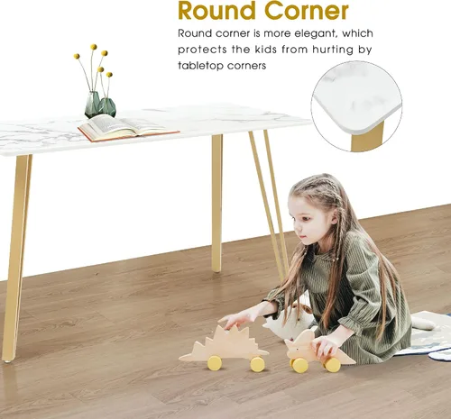 Miniatura 7 de ivinta Mesa de comedor de mármol blanco moderna mesa de comedor rectangular de 55 pulgadas para 46 mesa de comedor blanca con patas doradas mesa