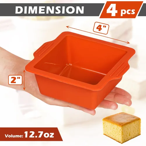 Miniatura 6 de Webake Moldes cuadrados de silicona de 4 pulgadas, moldes de silicona cuadrados antiadherentes para hornear, cubitos de hielo, gelatina, jabón, sin