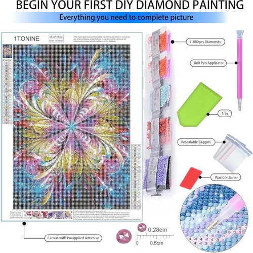 Miniatura 3 de Kits de pintura de diamantes de mandala 5D para adultos, kit de arte de diamantes de flor de fantasía para principiantes, 12 x 16 pulgadas, kits