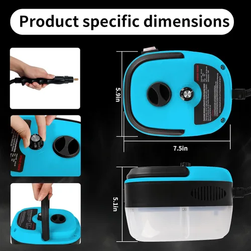 Miniatura 5 de Limpiador a vapor de mano, limpiador de vapor presurizado de 2500 W con 3 cabezales de cepillo, limpiador de vapor portátil para el hogar, Azul