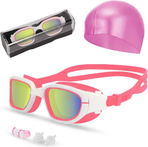 Miniatura 15 de Gafas de natación, gafas para adultos con gorro de natación, clip de nariz y tapones para los oídos, protección UV, lente antivaho y funda