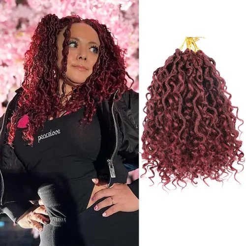 Miniatura 54 de Cabello de Crochet de 8 Pulgadas para Mujeres Negras, 7 Paquetes de Cabello de Crochet Goddess Locs con Puntas Rizadas, Locs Falsos Cortos con Bucle