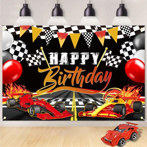 Telón de fondo de cumpleaños de coche de carreras, decoración de fiesta de cumpleaños, suministros de fiesta de carreras, auto de carreras, cartel