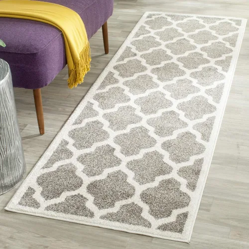 Miniatura 35 de SAFAVIEH Amherst Collection AMT420E - Alfombra para pasillo, 2 pies 3 pulgadas x 7 pies, beige y gris claro, diseño de enrejado marroquí,