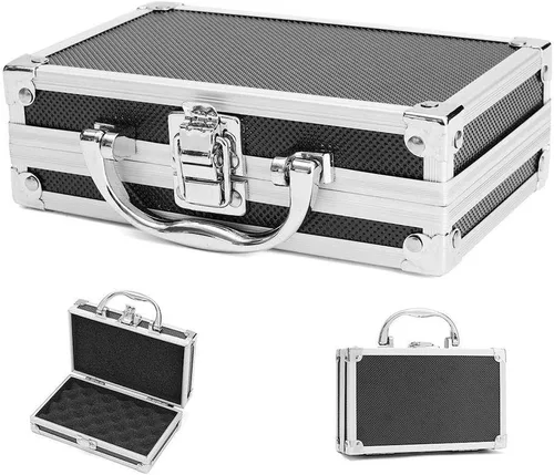 Miniatura 3 de Estuche de transporte de aluminio, mini maletín de espuma de aluminio, caja de herramientas portátil (7.087 * 4.331 * 2.165 in)